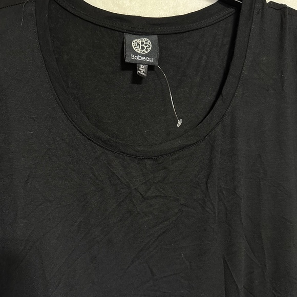 Bobeau Top 3X Black Matte Jersey Stretch Chiffon Printed Short Sleeve Blouse NEW - Picture 5 of 10